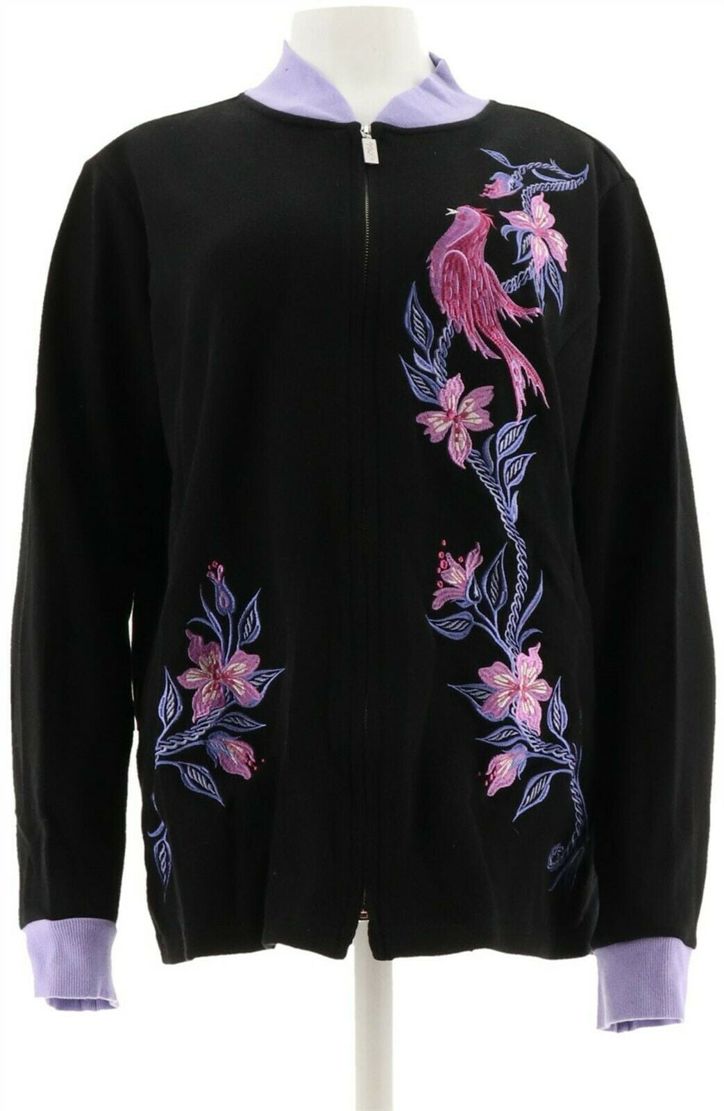 Bob Mackie Embroidered Songbird Zip Up Jacket Women's A302143 - Walmart.com
