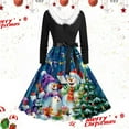 thumbnail image 2 of Christmas Skirts for Women Christmas Party Outfits for women's Autumn And Winter Christmas Print V Neck Long Sleeve Lace Up Retro Casual Dress, 2 of 3