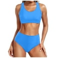 thumbnail image 1 of Huesdet Womens High Waisted Bikini Sets Tummy Control Swimsuit Two Piece Color Block Bathing Suit(Sky Blue,M), 1 of 3