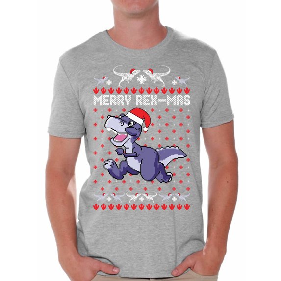 Awkward Styles Merry Rex-Mas Tshirt for Men Rexmas Men's Shirt Funny Christmas Shirts Christmas Dinosaur T-Shirt Dinosaur Ugly Christmas T Shirt Men's Dinosaur Tshirt for Christmas Xmas Party Gifts
