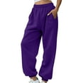 thumbnail image 3 of Women's Fleece Lined Sweatpants with Pockets, High Waist Drawstring Joggers for Athletic Workout and Casual Wear, Thermal Warm Pants for Autumn Winter, Plus Size Comfortable Sports Pants Dark Purple, 3 of 6