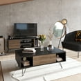 thumbnail image 3 of Mistico 47" Metal Wood Rectangle Coffee Table, Black & Walnut, 3 of 5