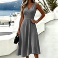 thumbnail image 5 of Tqcoqu Women's V Neck Wrap Sleeveless Midi Dress,Fitted Waist A-Line Casual Cocktail Dresses,2026 Spring Fall Trendy Clothes,Gray Women's S-XXXL, 5 of 6