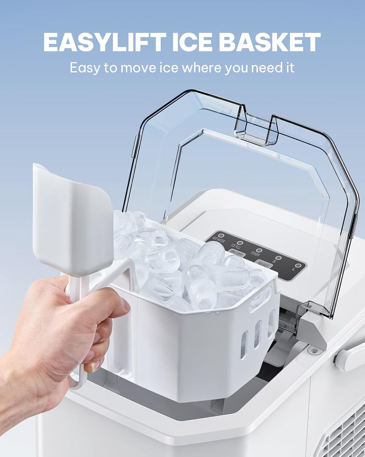 Ice Maker Countertop Machine with Handle, 26lbs in 24h, 9 Ice Cubes Ready in 6 Mins, Self-Cleaning Ice Makers with Basket and Scoop, Ideal for Home, Kitchen, Camping, RV