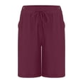 thumbnail image 3 of QATAINLAV Shorts for Women Linen Loose Fit Wide Leg Bermuda Shorts Casual Drawstring High Waisted Beach Shorts Solid Color Lounge Shorts with Pockets Sales for Today Red M, 3 of 4