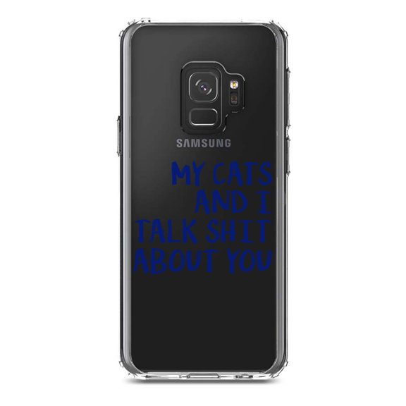 DistinctInk Clear Shockproof Hybrid Case for Samsung Galaxy S9 (5.8" Screen) - TPU Bumper Acrylic Back Tempered Glass Screen Protector - My Cats And I Talk S**t About You
