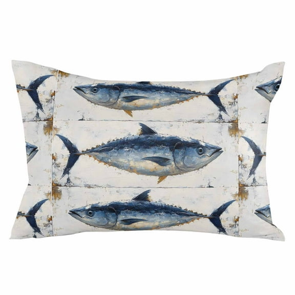 Vintage Fish Coastal Throw Pillow Cover 20 x 26 Inch Decorative Pillow Cover Summer Beach Nautical Ocean Retro Lumbar Pillowcase Seasonal Rectangle Cushion Case for Couch Sofa Bed Living Room