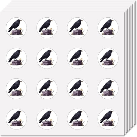128Pcs 8 Sheets Raven Stickers Small Blackbird Decal Self Adhesive Picture Waterproof Mini Phone Luggage Cup Diary 0.98in Colorful