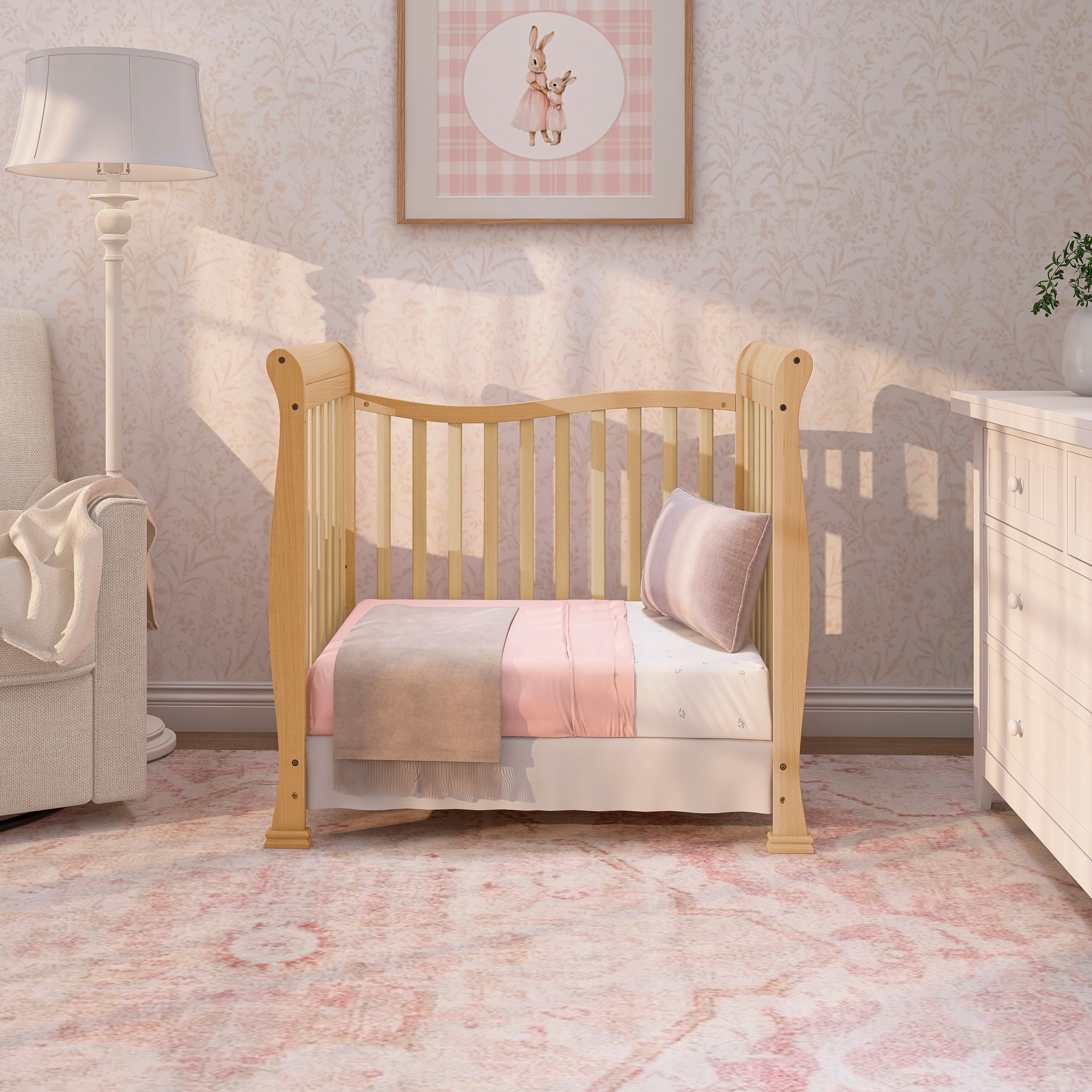Dream On Me Piper 4-in-1 Convertible Mini Crib, Natural
