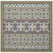 SAFAVIEH Veranda Moriah Geometric Indoor/Outdoor Area Rug, Green/Blue, 5'3" x 5'3" Square