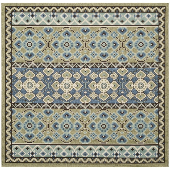 SAFAVIEH Veranda Moriah Geometric Indoor/Outdoor Area Rug, Green/Blue, 5'3" x 5'3" Square