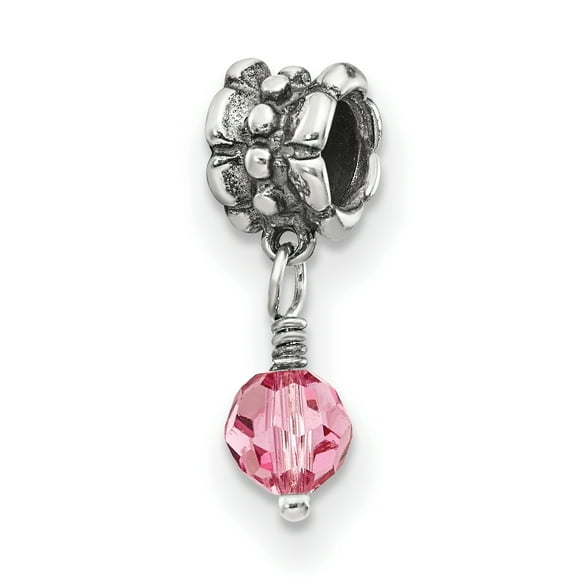 925 Sterling Silver Charm For Bracelet Pink Preciosa Crystal Dangle Bead Stone