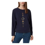 FRAYED JEANS Womens Navy Pocketed Graphic Sweatshirt M