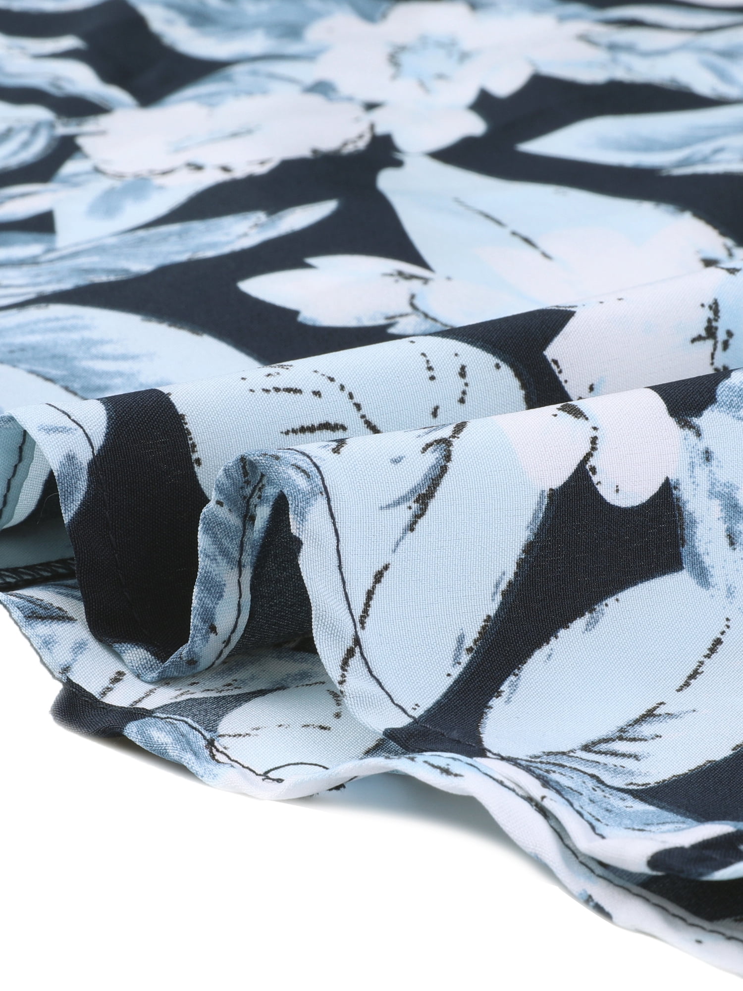 DARING DIVA Floral Leaves Print Short Sleeve Beach Top M Deep Blue