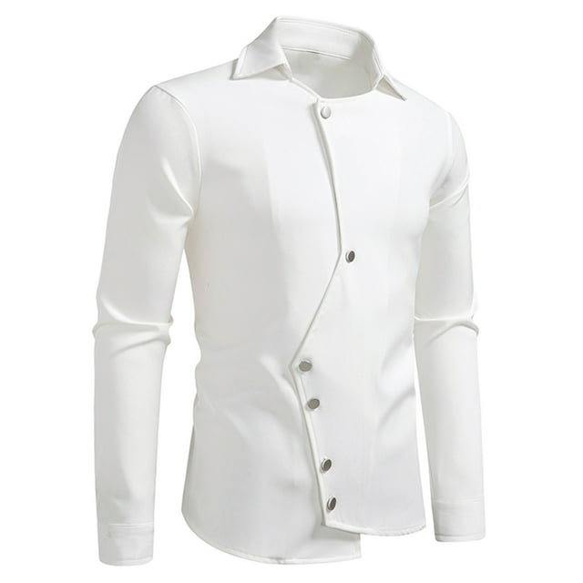 Blusa y camisa de manga larga con cuello vuelto para hombre, informal, a la moda, con botones sólidos, de poliéster, de manga larga y cuello vuelto.