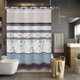 thumbnail image 5 of No Hook Shower Curtains with Snap-in Liner Set, Blue Brown Stripes Waterproof Hotel Style Bathroom Shower Curtain, Abstract Geometric Spring Flowers Country Mesh Top Bath Curtains 60''x72'', 5 of 9