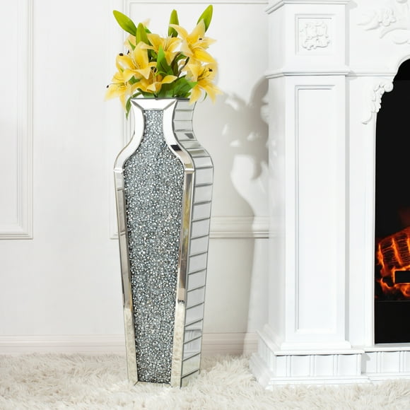 SHYFOY Tall Crushed Diamond Floor Vase Crystal Mirrored Flowers Floor Vase Glass Vases for Centerpieces Home Decor, 26.8 inch Tall