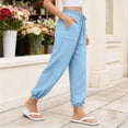 thumbnail image 4 of Bosfbaoi Pants for Women Regular Flat Front Jogger Pants Drawstring Waist Wide Leg Womens Pants with Adjustable Ankle Ties Outdoor Activity Trousers, 4 of 7