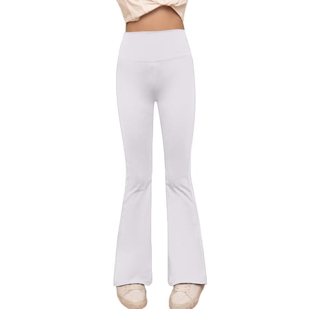 SonxaHe Big Girls Yoga Pants High Waist Hem Flared Leg Leggings for Kids Stretchy Soft Comfortable Workout Bottoms White Size 11-12 Y