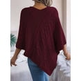 thumbnail image 6 of Women Knit Poncho Sweater Irregular Hallow Out Cape Casual Fashion Knitted Shawl Wraps Fall Winter Wine Red S, 6 of 10