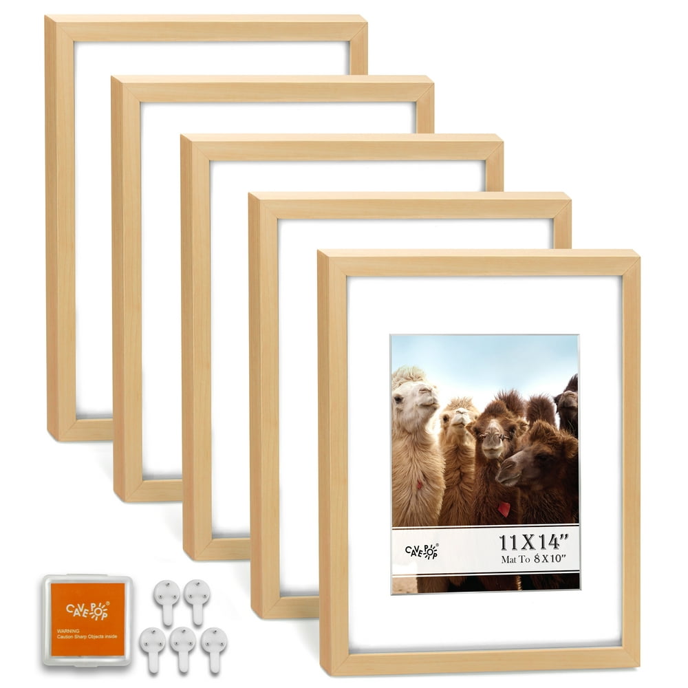 Cavepop 11x14 Natural Wood Photo Frames - Mat Included to Display 8x10