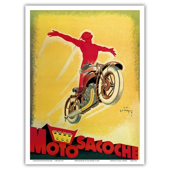 Motosacoche - Swiss Motorcycle Company - Vintage Advertising Poster by Joe Bridge c.1929 - Master Art Print (Unframed) 9in x 12in