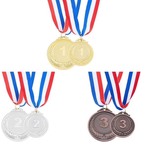 6PCS Winner Award Medals Alloy Winner Medals with Ribbon 1st 2nd 3rd Place Medals 2 Sizes Gold Silver Bronze Award Medals Gifts