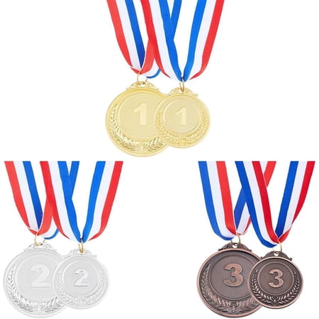 6PCS Winner Award Medals Alloy Winner Medals with Ribbon 1st 2nd 3rd Place Medals 2 Sizes Gold Silver Bronze Award Medals Gifts for Game Sports Competitions Length: 17.3~17.7inch colorful