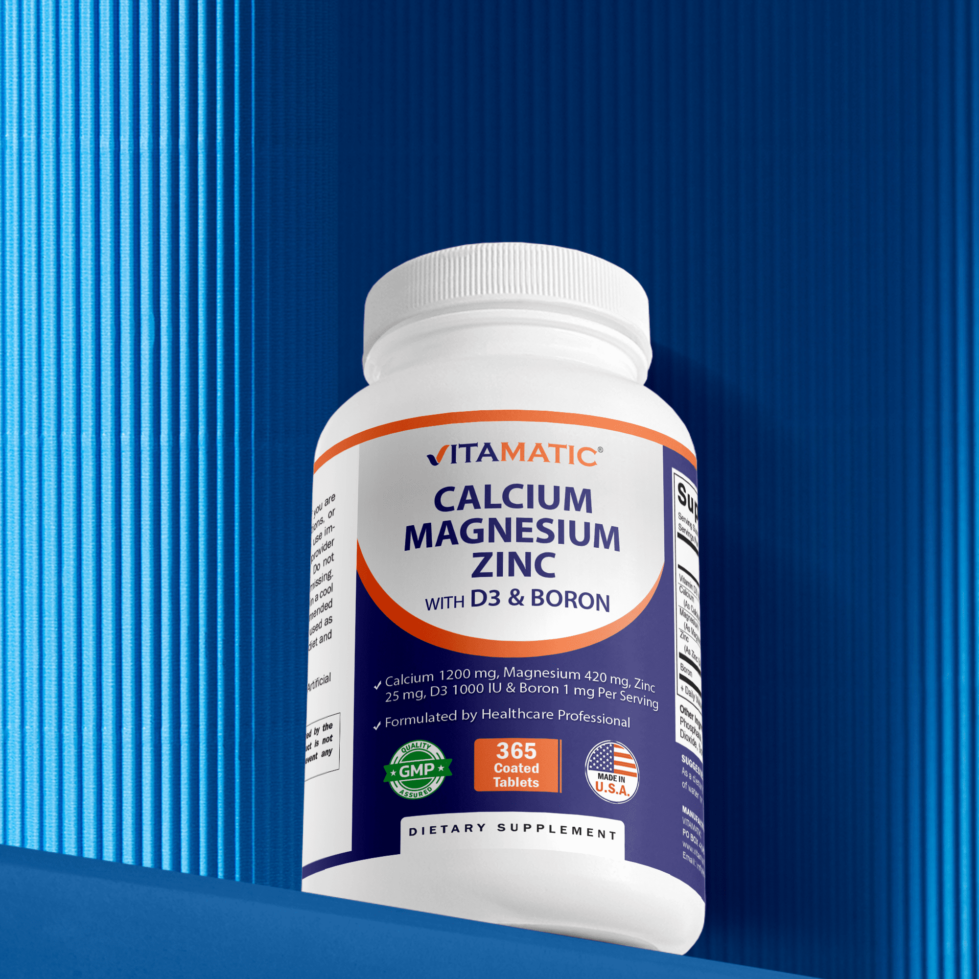 (2 pack) Vitamatic Calcium Magnesium Zinc D3 Boron | 365 Coated Tablets Supplement | Calcium 1200 mg, Magnesium 420mg, Zinc 25mg, Vitamin D3 1000 IU, Boron 1 mg | Non-GMO | Gluten Free | Made in USA