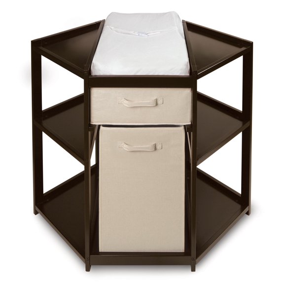 Badger Basket Diaper Corner Baby Changing Table with Hamper and Basket, Espresso
