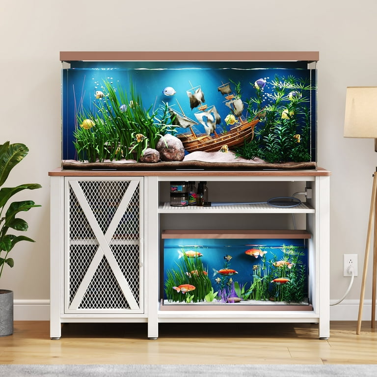DWVO 55-75 Gallon Fish Tank Stand Heavy Duty Metal Aquarium Stand with Cabinet and Power Outlets, 865lbs Capacity - White, Size: One Size