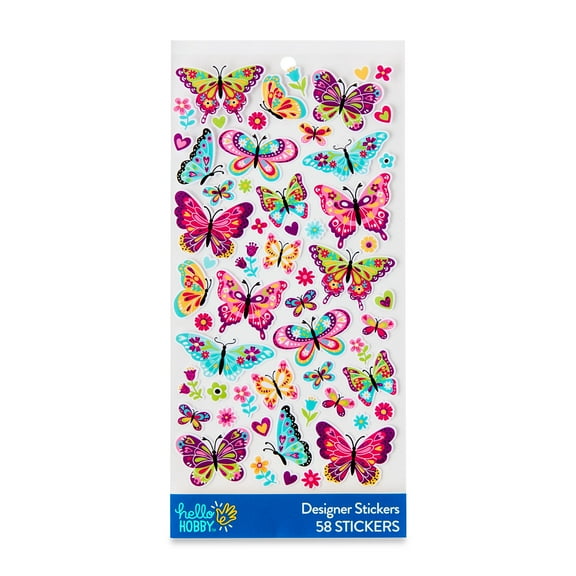Hello Hobby Multicolor Butterfly Designer Stickers, 58 Count