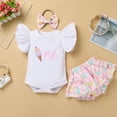 thumbnail image 6 of IBTOM CASTLE Baby Girls 1st Birthday Outfit Bowknot Mermaid Watermelon Strawberry Romper + Ruffled Short Pants + Headband Summer Clothes Set, 3-Piece 6-12 Months Ice Cream, 6 of 8