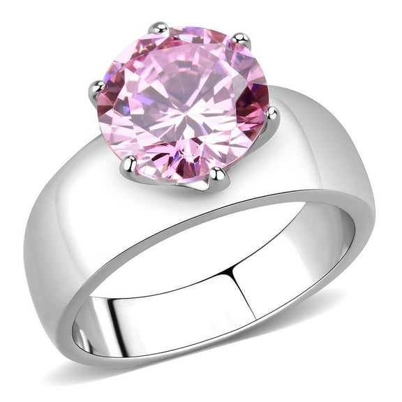 High polished (no plating) Stainless Steel Ring with AAA Grade CZ in Rose for Women Rose Stone Color Style TK52010 Size 10