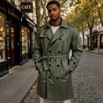 thumbnail image 3 of EANJE Trench Coat for Men Double Breasted Mid Length Jacket Casual Belted Overcoat Notched Lapel Windbreaker Spring Fall Daily Wear Army Green M, 3 of 6