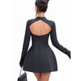thumbnail image 6 of Women'S Long Sleeve Mock Neck Bodycon A-Line Backless Mini Dress Tank Short Party Dress Black S, 6 of 9