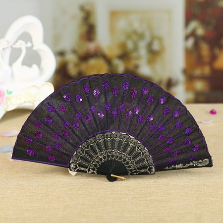 

NIUREDLTD Chinese Style Dance Wedding Party Lace Silk Folding Hand Held Flower Fan