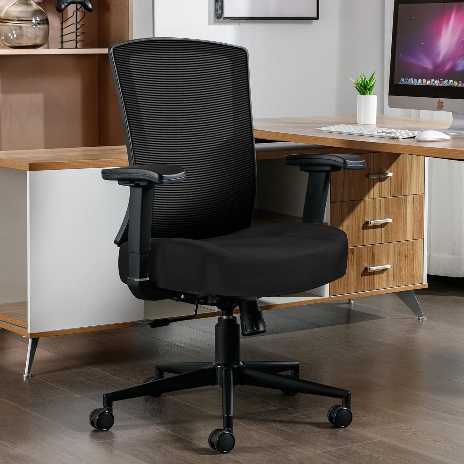 JONPONY Big and Tall Office Chair 500lbs, Ergonomic High Back Computer Desk Chair for with Adjustable Waist Support and Heavy Duty Metal Base Mesh Chair,Black