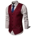 thumbnail image 2 of VSSSJ Men's V-Neck Vest Loose Fit Sleeveless Solid Color Button Down Blazer Waistcoat Comfy Fashion Lightweight Business Vest Jackets Wine XL, 2 of 9