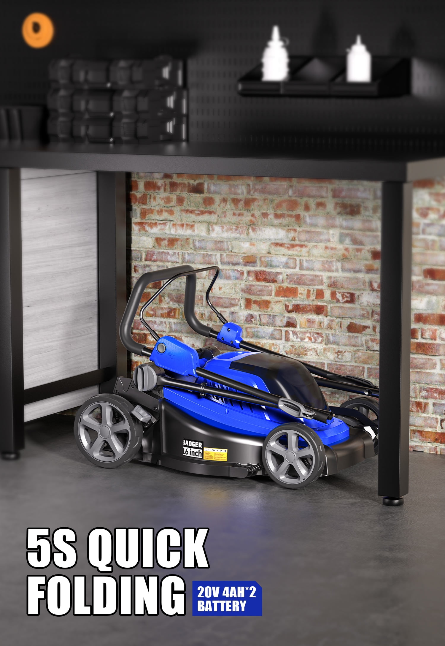 Wild Badger Power 40V 16″ Cordless Lawn Mower Brushless, 1,900 sq ft/0.044 ac,1×4.0Ah Battery & Fast Charger,  5-Position Height,for Small Residential Lawns