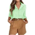 thumbnail image 3 of Aboser Button Down Shirts for Women Business Casual Striped Dress Shirt Long Sleeve Collared Blouses Office Work Shirts with Pocket Green M, 3 of 9