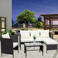 thumbnail image 2 of UHOMEPRP 4 Piece Rattan Patio Sofa Set, All-Weather Outdoor Patio Furniture Set, PE Rattan Wicker Patio Conversation Set with Table and Cushions, Modern Sectional Sofa Set for Patio Garden Poolside, 2 of 10