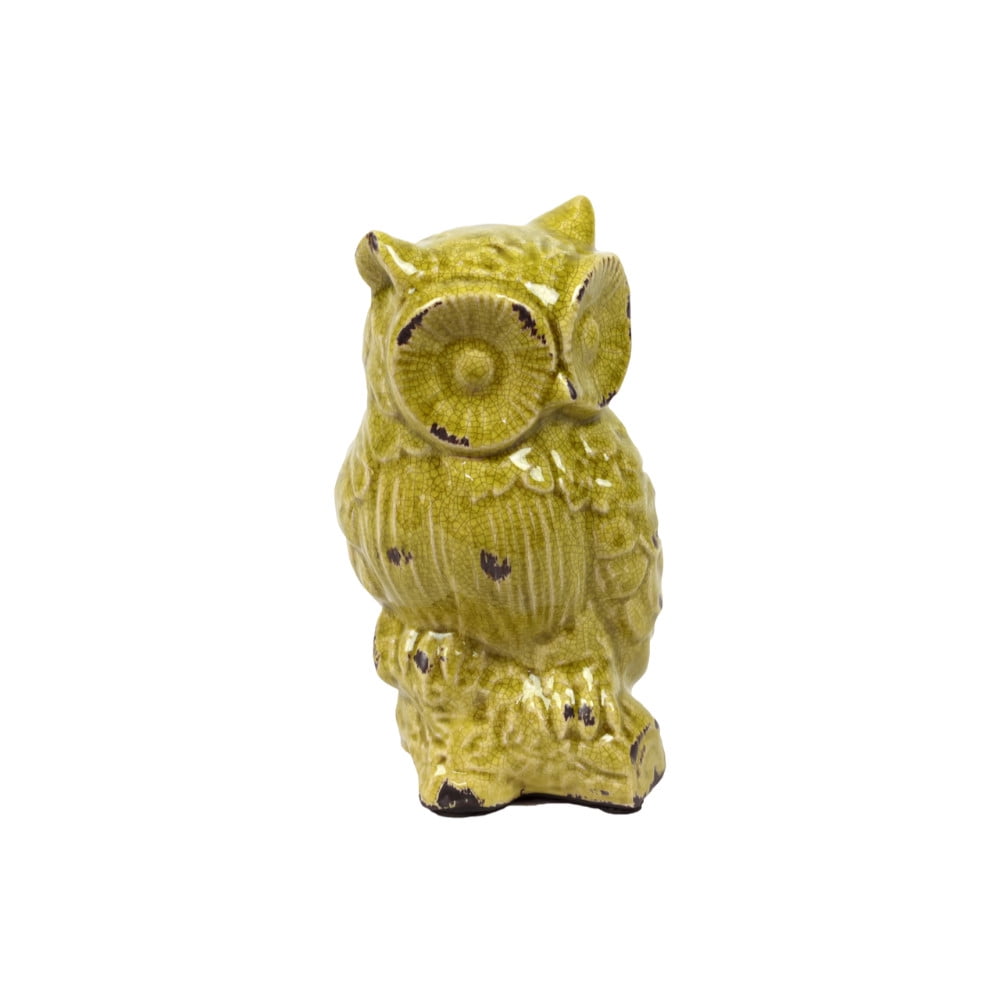 Benzara Owl Figurines on a Tree Branch Base Gloss Finish White Statue