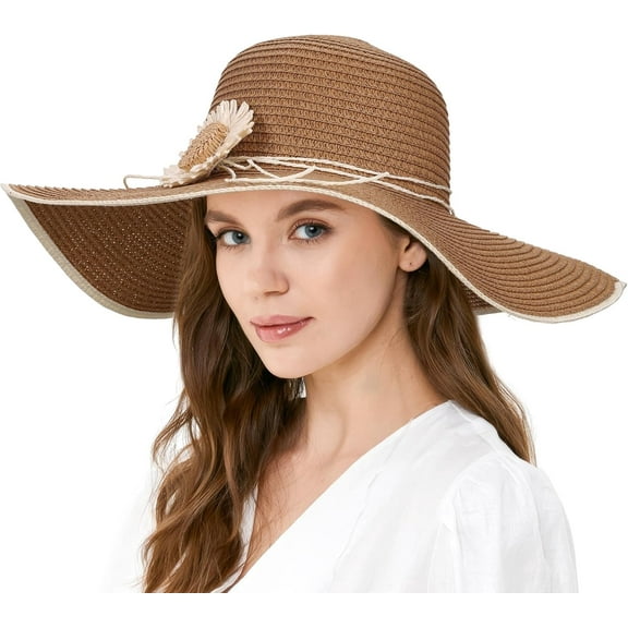 YooGuoGuo Womens Wide Brim Straw Hat Floppy Derby Hat Large Brim Beach Straw Sun Cap UPF 50 