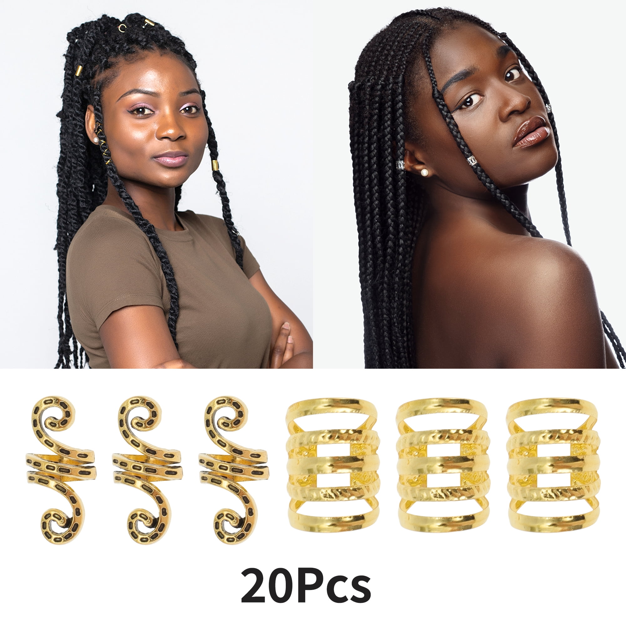 Unique Bargains Hollow Design Hair Cuffs Dreadlock 20 Pcs Gold Tone