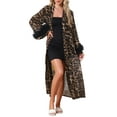 thumbnail image 2 of INSPIRE CHIC Women Leopard Long Robe Bell Sleeves Semi-Sheer Chiffon Fancy Cover Up Bridal Bathrobes with Belt ONE-SIZE Leopard, 2 of 6