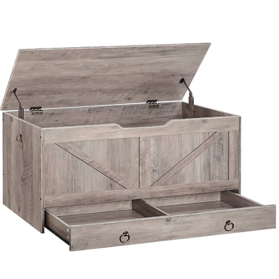 HOOBRO Storage Chest, 39.3" Toy Chest with Drawer, Wooden Storage Bench, Sturdy Entryway Bench Supports 220 lb, Safety Hinge, U-Shaped Opening, Easy Assembly, Greige BG710CW01G1