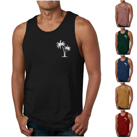Men's Tank Tops Casual Fashion Summer Sleeveless Shirt Beach Graphic Printing Pullover Round Neck Sports Tank Workout Gym Shirts
