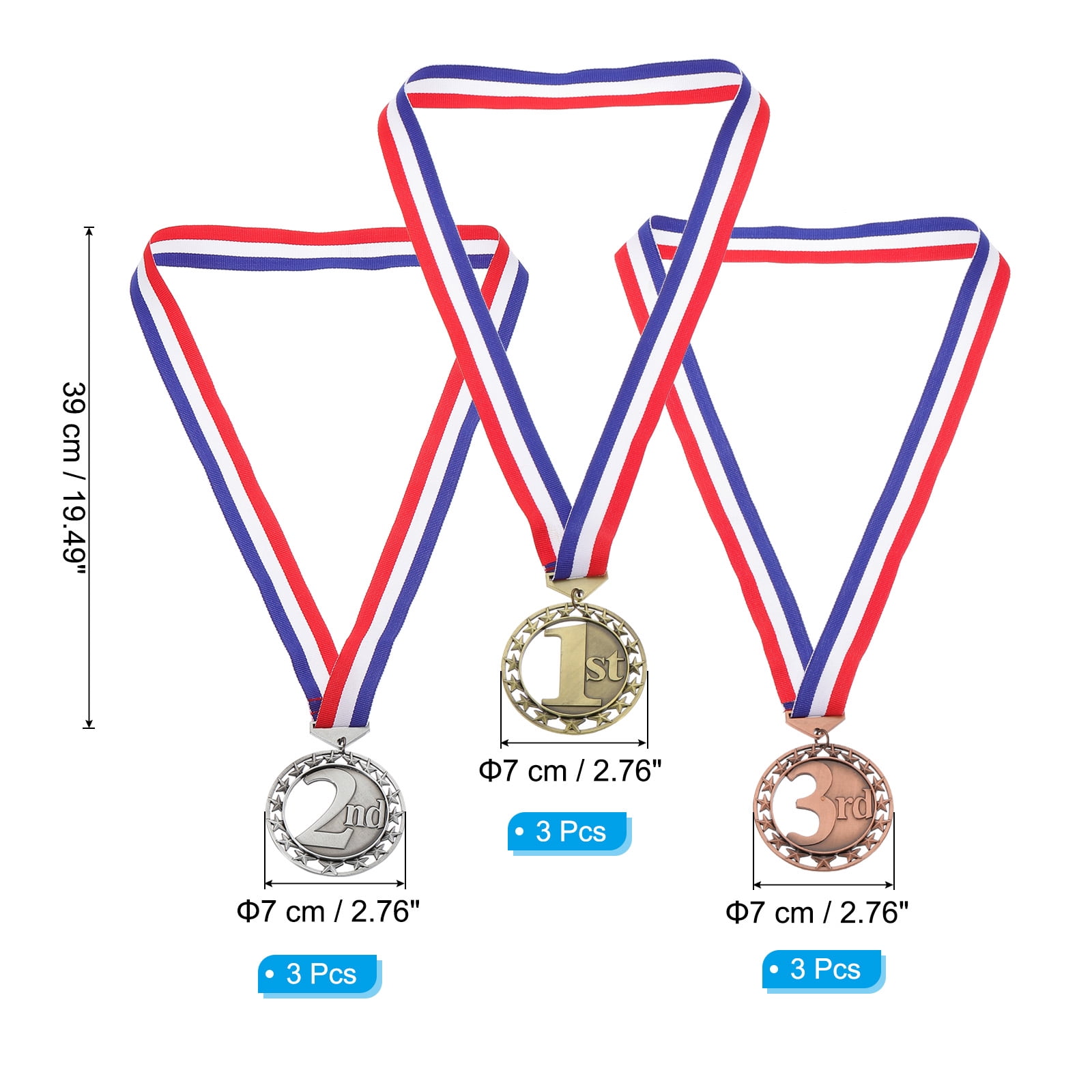 Uxcell Award Medals, 9 Pcs 1st 2nd 3rd Metal Competition Medals, 3 Color