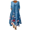 thumbnail image 2 of TIMIFIS Robe Maxi pour Femmes Femmes Robe Décontractée à Imprimé Floral Col en V Manches Longues Irrégulière Ample Longue Robe Mode Automne pour Femmes, 2 of 5